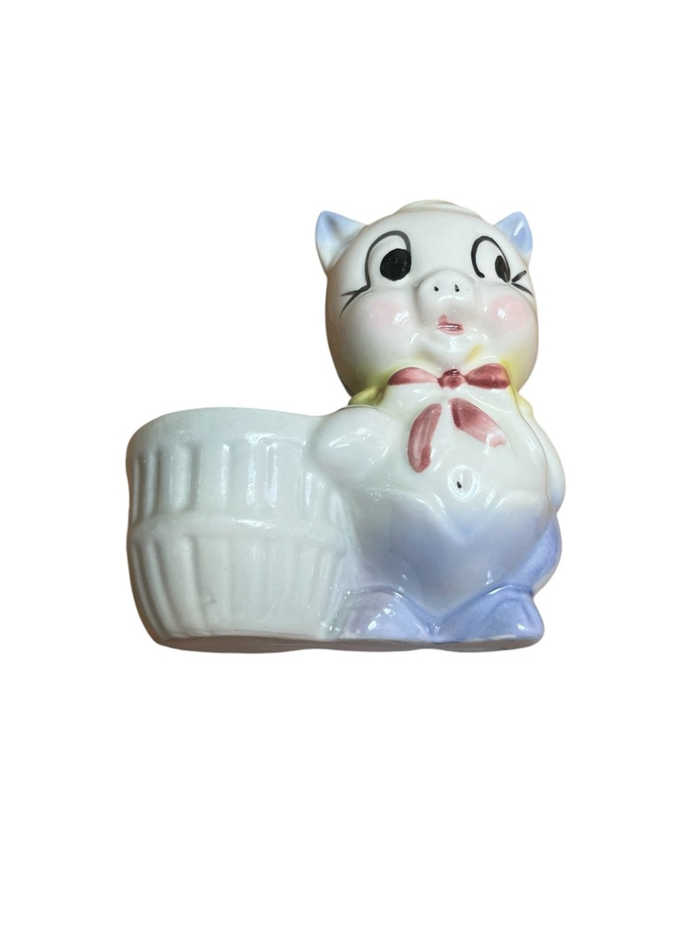 vintage Shawnee Pottery Ceramic Pig Planter with Pink Bow -50’s